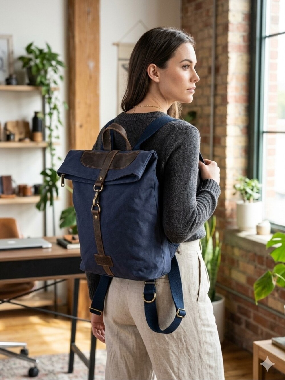 Cargoit by Sun 'N' Sand Canvas & Leather Backpack Purse - Navy Blue